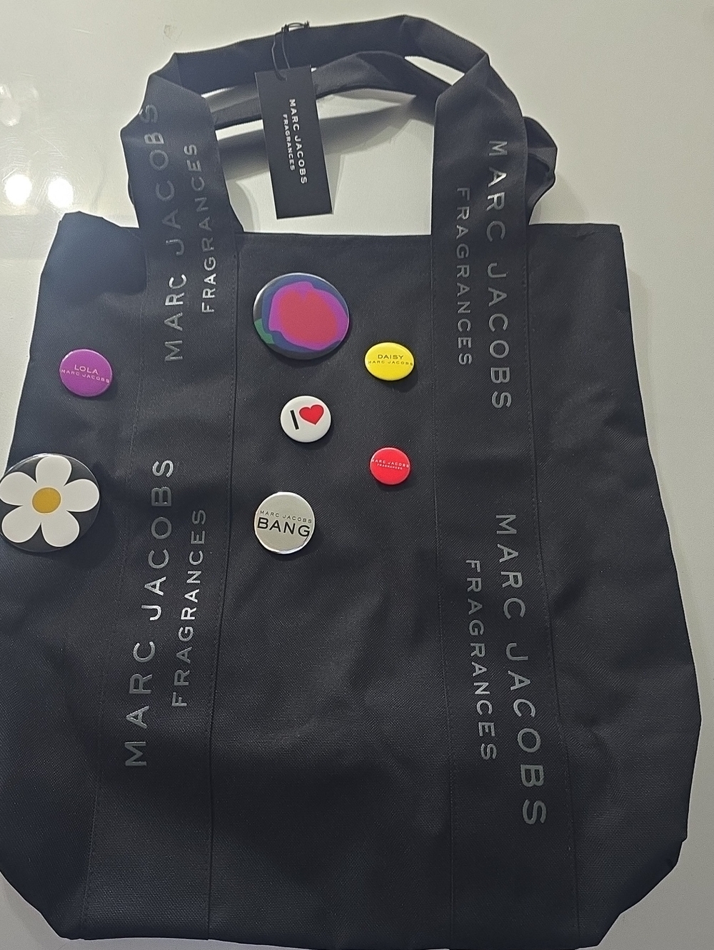 Marc Jacobs Black Tote with Colorful Badge AccentsNWT